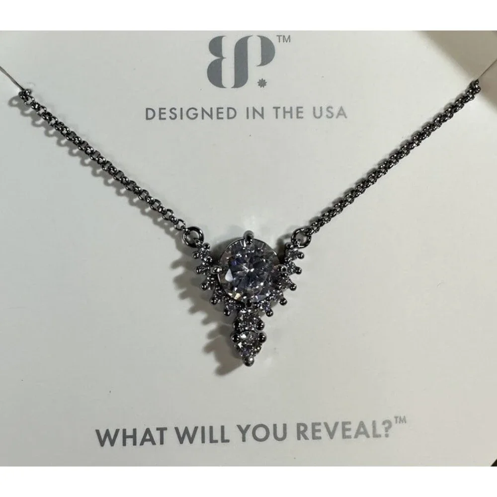 Bomb Party RBP5026 From Day One Diamond CZ Hematite Necklace NIB